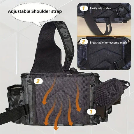 Camouflage Fishing Waist Bag – Large Capacity Multi-layer Partition, Side Pockets & Winding Strap for Full Loading, Breathable Shoulder Strap for Long-lasting Comfort（Green camouflage）