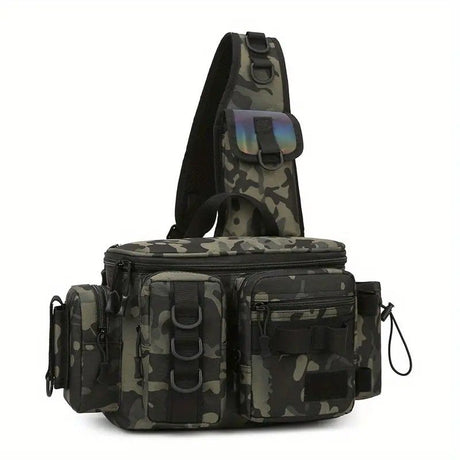 Camouflage Fishing Waist Bag – Large Capacity Multi-layer Partition, Side Pockets & Winding Strap for Full Loading, Breathable Shoulder Strap for Long-lasting Comfort（khaki）