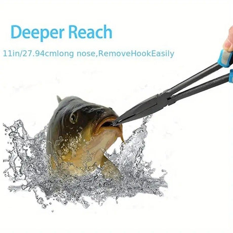 Multi-functional Fishing Pliers - Long Nose, Rust-proof & Anti-slip, Easy Hook Removal & Fish Control（Blue straight pliers）