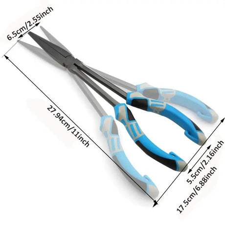 Multi-functional Fishing Pliers - Long Nose, Rust-proof & Anti-slip, Easy Hook Removal & Fish Control（Blue straight pliers）