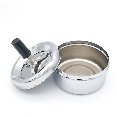 Creative Ashtray, Large Circular Metal Ashtray with Rotating Tray, Press-Type Design