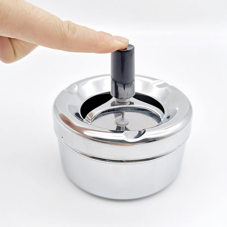 Creative Ashtray, Large Circular Metal Ashtray with Rotating Tray, Press-Type Design