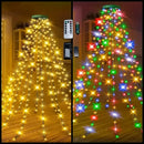 USB Remote Control Christmas Tree Waterfall String Light | Ring Hanging Tool-Free Installation, High-Density LED Starburst Effect, IP44 Waterproof, Fits 4–12ft Trees (warm white 1.5m / 200 Lights)