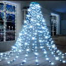 USB Remote Control Christmas Tree Waterfall String Light | Ring Hanging Tool-Free Installation, High-Density LED Starburst Effect, IP44 Waterproof, Fits 4–12ft Trees (warm white 1.5m / 200 Lights)