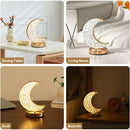 Rechargeable acrylic crystal desk lamp with 3 color temperatures touch control, USB charging for portability, and stepless brightness adjustment. Diamond-cut design serves as both an ambient light and an art piece./MOON