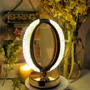 Rechargeable acrylic crystal desk lamp with 3 color temperatures touch control, USB charging for portability, and stepless brightness adjustment. Diamond-cut design serves as both an ambient light and an art piece./MOON