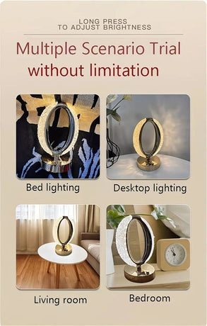 Rechargeable acrylic crystal desk lamp with 3 color temperatures touch control, USB charging for portability, and stepless brightness adjustment. Diamond-cut design serves as both an ambient light and an art piece./MOON