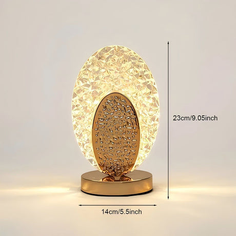 Rechargeable acrylic crystal desk lamp with 3 color temperatures touch control, USB charging for portability, and stepless brightness adjustment. Diamond-cut design serves as both an ambient light and an art piece./MOON