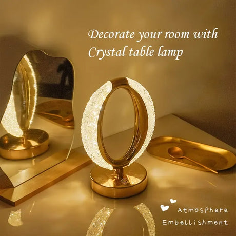 Rechargeable acrylic crystal desk lamp with 3 color temperatures touch control, USB charging for portability, and stepless brightness adjustment. Diamond-cut design serves as both an ambient light and an art piece./sunflower seed