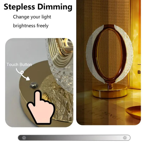 Rechargeable acrylic crystal desk lamp with 3 color temperatures touch control, USB charging for portability, and stepless brightness adjustment. Diamond-cut design serves as both an ambient light and an art piece./sunflower seed