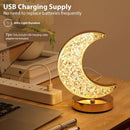 Rechargeable acrylic crystal desk lamp with 3 color temperatures touch control, USB charging for portability, and stepless brightness adjustment. Diamond-cut design serves as both an ambient light and an art piece./Peacock feather