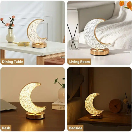 Rechargeable acrylic crystal desk lamp with 3 color temperatures touch control, USB charging for portability, and stepless brightness adjustment. Diamond-cut design serves as both an ambient light and an art piece./Peacock feather