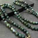 108-Piece Moss Agate Handcrafted Necklace, Natural Plant-Patterned Zen Layered Blessing Bead Strand
