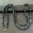 108-Piece Moss Agate Handcrafted Necklace, Natural Plant-Patterned Zen Layered Blessing Bead Strand