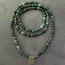 108-Piece Moss Agate Handcrafted Necklace, Natural Plant-Patterned Zen Layered Blessing Bead Strand