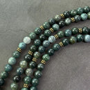 108-Piece Moss Agate Handcrafted Necklace, Natural Plant-Patterned Zen Layered Blessing Bead Strand