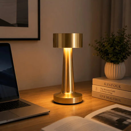 Dumbbell-Shape Metal Touch Lamp – Brushed Body, 3 Color Temperatures, Wireless & Portable, Soft Eye-Friendly Ambient Light（Red Bronze）