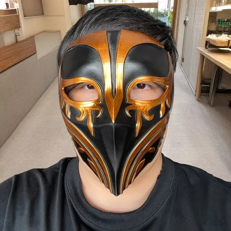 Resin Night Jasmine Full Face Mask, Black & Gold Relief Dark Style, Halloween Christmas Masquerade Prop, Bar KTV Decorative Ornament, Essential for Stylish Photoshoots