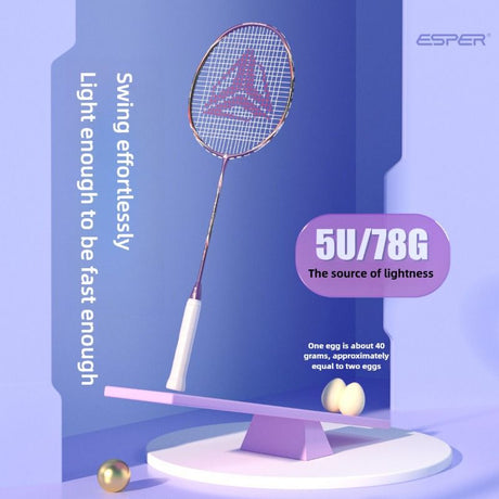 ESPER V-1 Thunder Wedge 5U Ultra-Light Badminton Racket, 30T Graphene Carbon Fiber, 6.8mm Slim Shaft, Balanced Offense and Defense, Lightweight Recreational Racket.(silver gray)