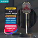 ESPER V-1 Thunder Wedge 5U Ultra-Light Badminton Racket, 30T Graphene Carbon Fiber, 6.8mm Slim Shaft, Balanced Offense and Defense, Lightweight Recreational Racket.(silver gray)
