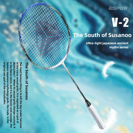 ESPER Explorer V2 Susanoo 7U Ultra-Light Badminton Racket 30T/40T High-Elastic Carbon Fiber with Grip and Gift Box Suitable for Beginners and Advanced Players.（blue)