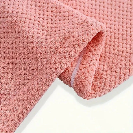 Women's Coral Fleece Pineapple Grid Two-Piece Set | Cloud-Like Touch Adjustable Bath Robe + Hair Towel, Adjustable Tie Belt, Suitable for Daily Home Use(Qingxin powder)