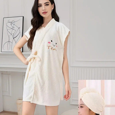 Women's Coral Fleece Pineapple Grid Two-Piece Set | Cloud-Like Touch Adjustable Bath Robe + Hair Towel, Adjustable Tie Belt, Suitable for Daily Home Use(Red bean paste purple)