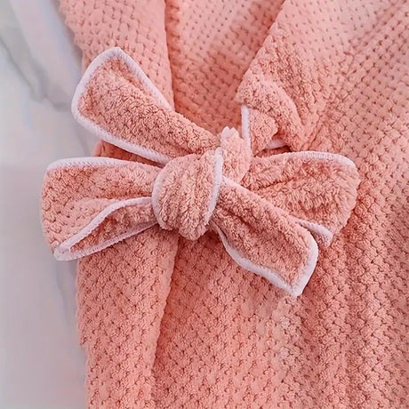 Women's Coral Fleece Pineapple Grid Two-Piece Set | Cloud-Like Touch Adjustable Bath Robe + Hair Towel, Adjustable Tie Belt, Suitable for Daily Home Use(Red bean paste purple)