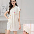 Women's Coral Fleece Pineapple Grid Two-Piece Set | Cloud-Like Touch Adjustable Bath Robe + Hair Towel, Adjustable Tie Belt, Suitable for Daily Home Use(Cream white)
