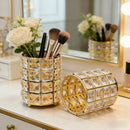 1 piece crystal pen holder, round creative desktop makeup brush storage box, polished cast iron metal art decorative display piece, lightweight and desktop style.golden