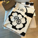 Elegant Camellia Scarf - Breathable and Warm Women's Shawl Black and White Fashion, Perfect for Spring and Summer Styling  Versatile Beach Accessory