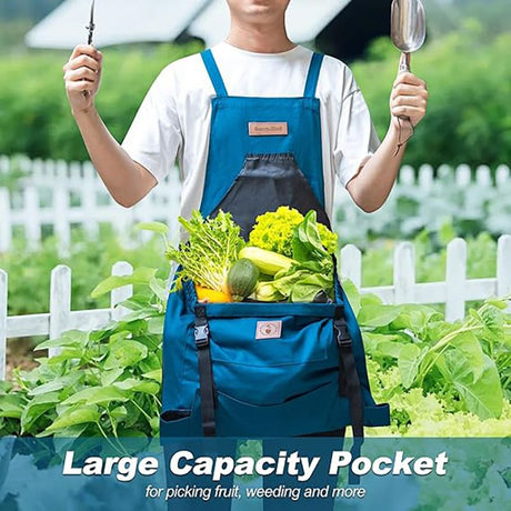Oxford Cloth Waterproof Gardening Apron, Large Capacity Kangaroo Pocket, Cross Back Straps Comfortable, Great Helper for Picking and Weeding(grey)