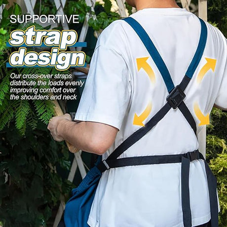 Oxford Cloth Waterproof Gardening Apron, Large Capacity Kangaroo Pocket, Cross Back Straps Comfortable, Great Helper for Picking and Weeding(pitch green)