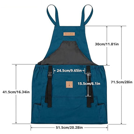 Oxford Cloth Waterproof Gardening Apron, Large Capacity Kangaroo Pocket, Cross Back Straps Comfortable, Great Helper for Picking and Weeding(pitch green)
