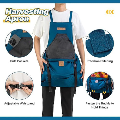 Oxford Cloth Waterproof Gardening Apron, Large Capacity Kangaroo Pocket, Cross Back Straps Comfortable, Great Helper for Picking and Weeding(purple)