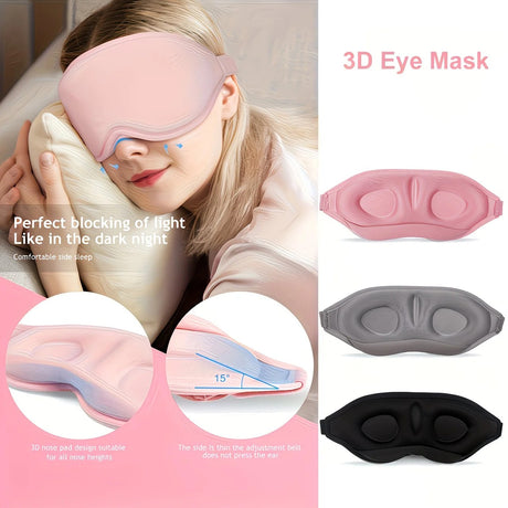 3D Sleep Mask with Nose Rest, Designed for Side Sleepers, Total Blackout 3D Sleep Mask, Unisex, Night Eye Cover, Soft & Breathable Eye Mask, Zero-Pressure Relaxing Sleep Mask for Night Use (Black)