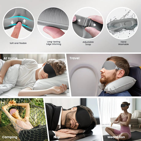 3D Sleep Mask with Nose Rest, Designed for Side Sleepers, Total Blackout 3D Sleep Mask, Unisex, Night Eye Cover, Soft & Breathable Eye Mask, Zero-Pressure Relaxing Sleep Mask for Night Use (Black)