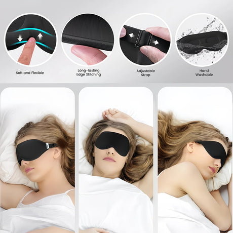 3D Sleep Mask with Nose Rest, Designed for Side Sleepers, Total Blackout 3D Sleep Mask, Unisex, Night Eye Cover, Soft & Breathable Eye Mask, Zero-Pressure Relaxing Sleep Mask for Night Use (Black)