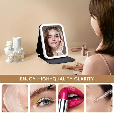 LED Makeup Mirror with Lights, 3 Color Modes Touch Control, Rechargeable Travel Vanity Mirror(pink)