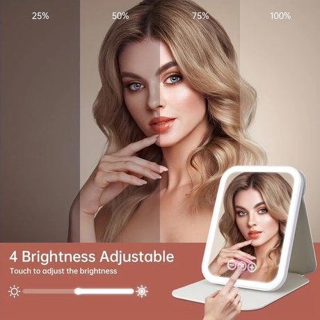 LED Makeup Mirror with Lights, 3 Color Modes Touch Control, Rechargeable Travel Vanity Mirror(WHITE)