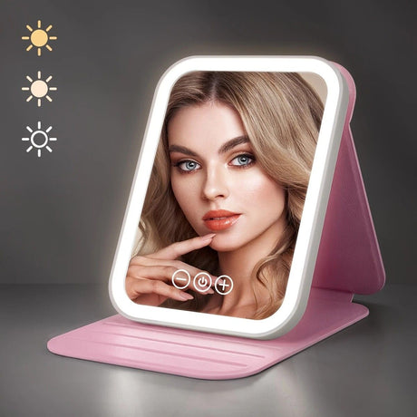 LED Makeup Mirror with Lights, 3 Color Modes Touch Control, Rechargeable Travel Vanity Mirror(WHITE)