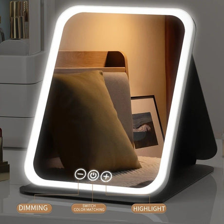 LED Makeup Mirror with Lights, 3 Color Modes Touch Control, Rechargeable Travel Vanity Mirror(BLACK)