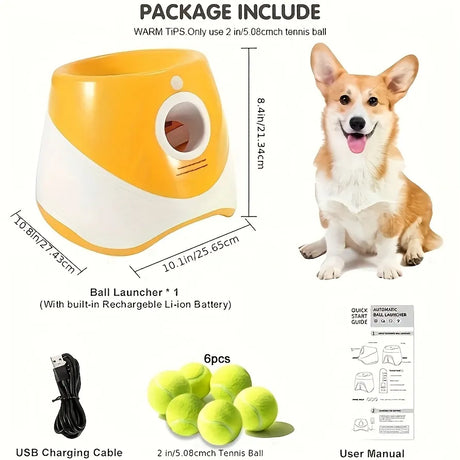 Automatic Pet Ball Launcher Toy with 3 Smart Launch Modes, Built-in Li-ion Battery & USB Charging, Long Battery Life, Indoor/Outdoor Use, Perfect Interactive Training Toy for Small and Medium Dogs（orange)