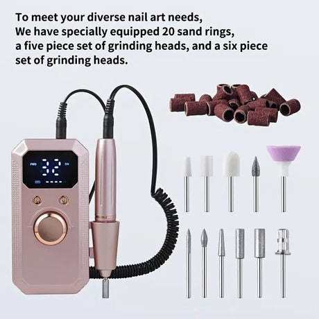 Professional Nail Drill: Quiet and Efficient, LED Digital Display, 31 Accessories for All-in-One Use, Easy for Beginners to Master。white