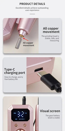 Professional Nail Drill: Quiet and Efficient, LED Digital Display, 31 Accessories for All-in-One Use, Easy for Beginners to Master.rose gold