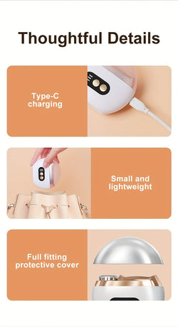 Smart Electric Nail Clipper 2-in-1 Polishing & Trimming Tool, USB rechargeable, with 500mAh lithium polymer battery, featuring anti-cut protection, grinding, and lighting functions. Ideal for nail care, filing, polishing, and shaping—white
