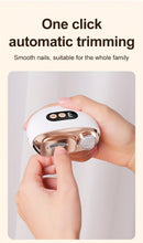 Smart Electric Nail Clipper 2-in-1 Polishing & Trimming Tool, USB rechargeable, with 500mAh lithium polymer battery, featuring anti-cut protection, grinding, and lighting functions. Ideal for nail care, filing, polishing, and shaping—white