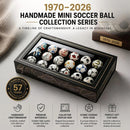 1970-2026 Handmade Mini Football Ornaments, 15 Classic Reproductions, Leather Hand-Stitched, with Acrylic Display Case, Desktop Decoration and Fan Collection Memorabilia.