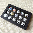 1970-2026 Handmade Mini Football Ornaments, 15 Classic Reproductions, Leather Hand-Stitched, with Acrylic Display Case, Desktop Decoration and Fan Collection Memorabilia.