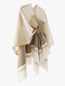 European and American minimalist cross-tie plaid cape cloak, acrylic warm versatile autumn winter outerwear fashion piece(creamy white)